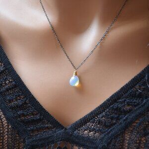 Opalite Pendant Necklace with Gold and Black Chain